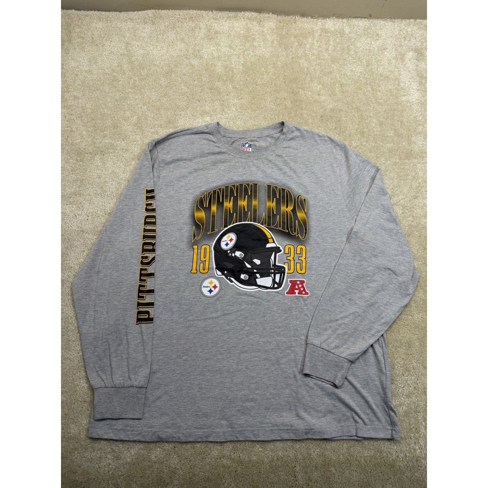 NFL Pittsburgh Steelers Tee Shirt Mens 3XL Gray Black Gold Logo Football
